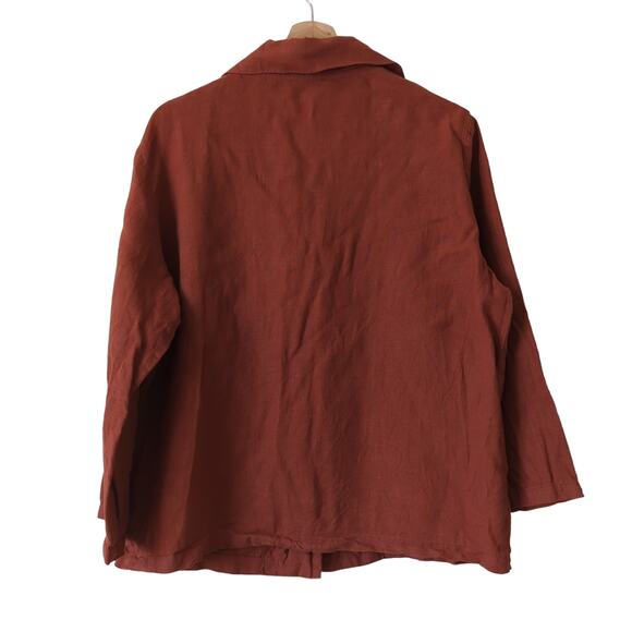 LinenFairyTales Womens Button Down Top Linen Burnt Orange Red Soil Size Large - Picture 2 of 5